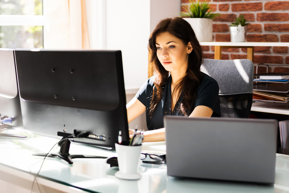Woman At Workplace. Manager Doing Business Communication